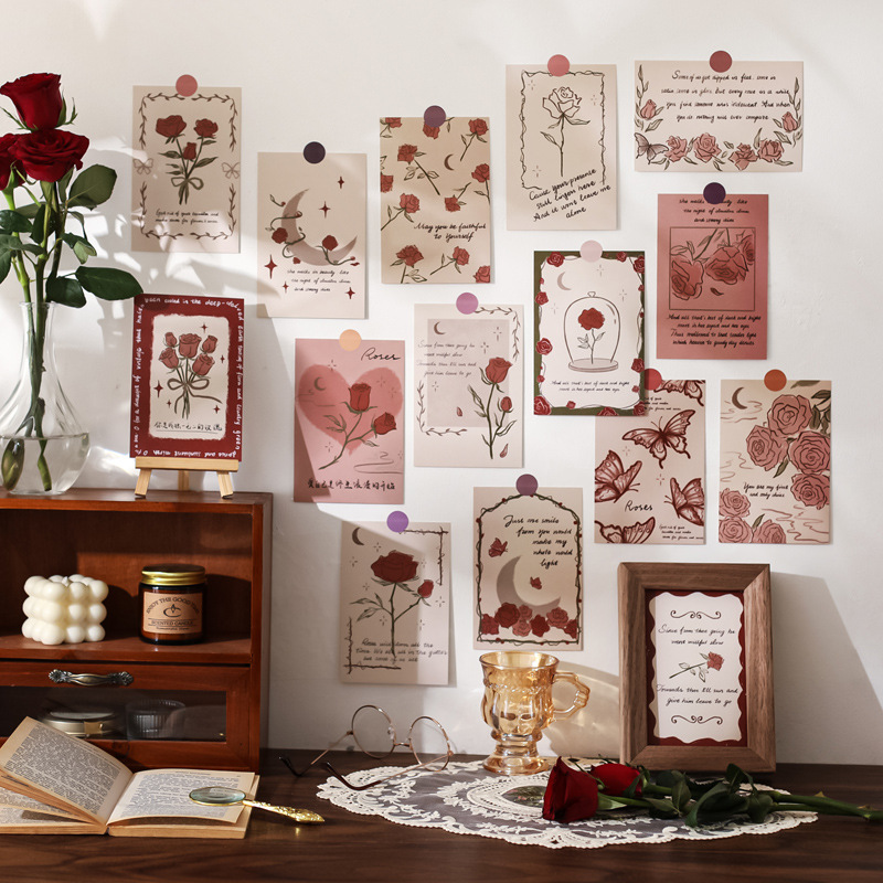 简约ins日式浪漫玫瑰装饰卡片明信片墙贴卧室房间寝室室内墙上