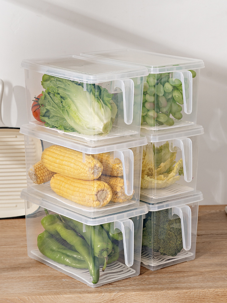 Large-Type with Handle Crisper Refrigerator Storage Box Fruit and Vegetable Draining Crisper Handle Crisper