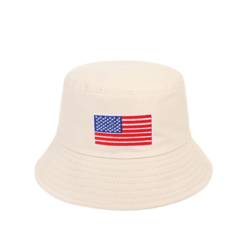 Amazon Hot Sale Independence Day American Flag Stars and Stripes Embroidered Fisherman Hat Men Women Sun-Proof Bucket Hat