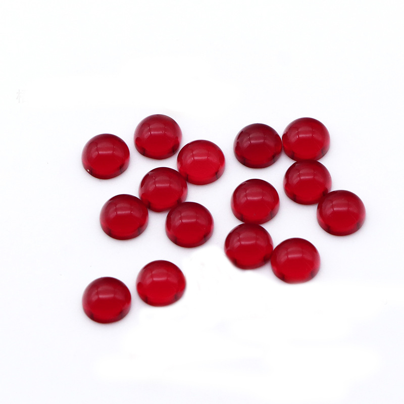 圆形平底素面红色玻璃裸石 3mm-6mm素面红玻 半圆形弧面宝石批发