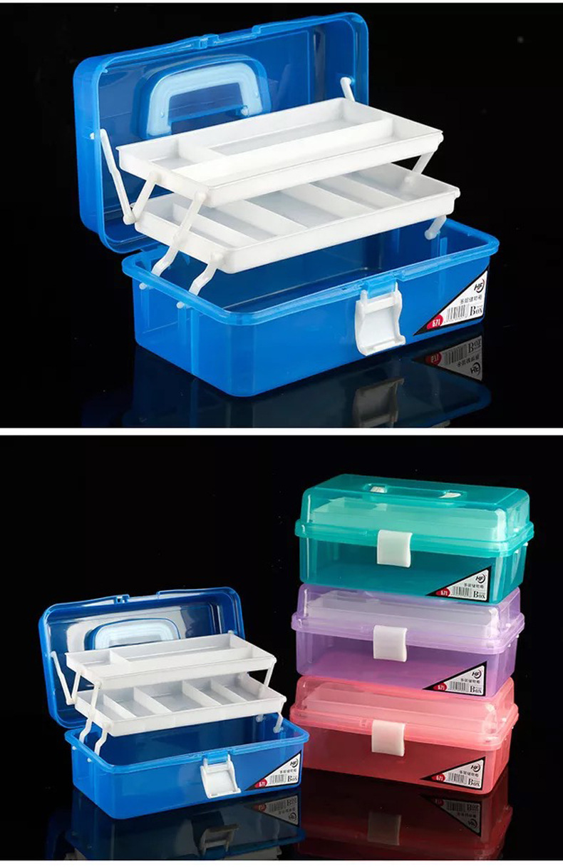 671美术工具箱大号多功能透明三层水粉水彩颜料箱收纳盒