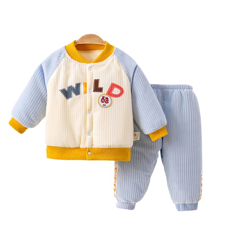 Baby Warm Clothes Suit Three-Layer Quilted Children's Cotton Wadded Jacket Cotton Pants Quilted Clothes for Babies Autumn and Winter Thickening Boys and Girls