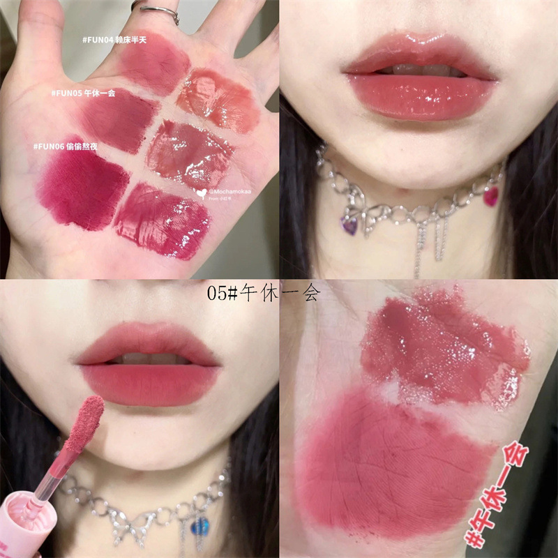 [Mirror + Matte] Double-Headed Lip Lacquer Transparent Water and Light Sense Low Saturation Lip Mud Pseudo Plain Lipstick White Student