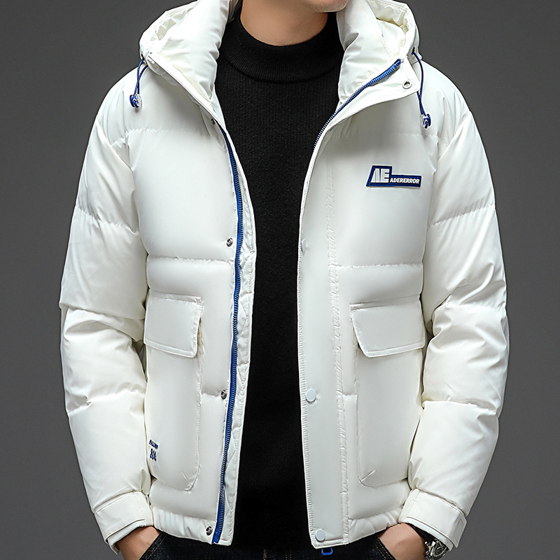 冬季男帅气羽绒服短袖白色加厚外套时尚中青年男装开衫白鸭绒上衣