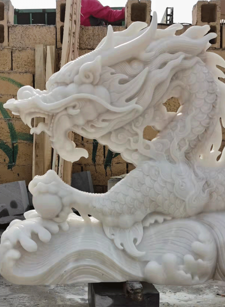 厂家石雕龙汉白玉动物石刻青龙九龙盘龙十二生肖龙石雕像流水摆件