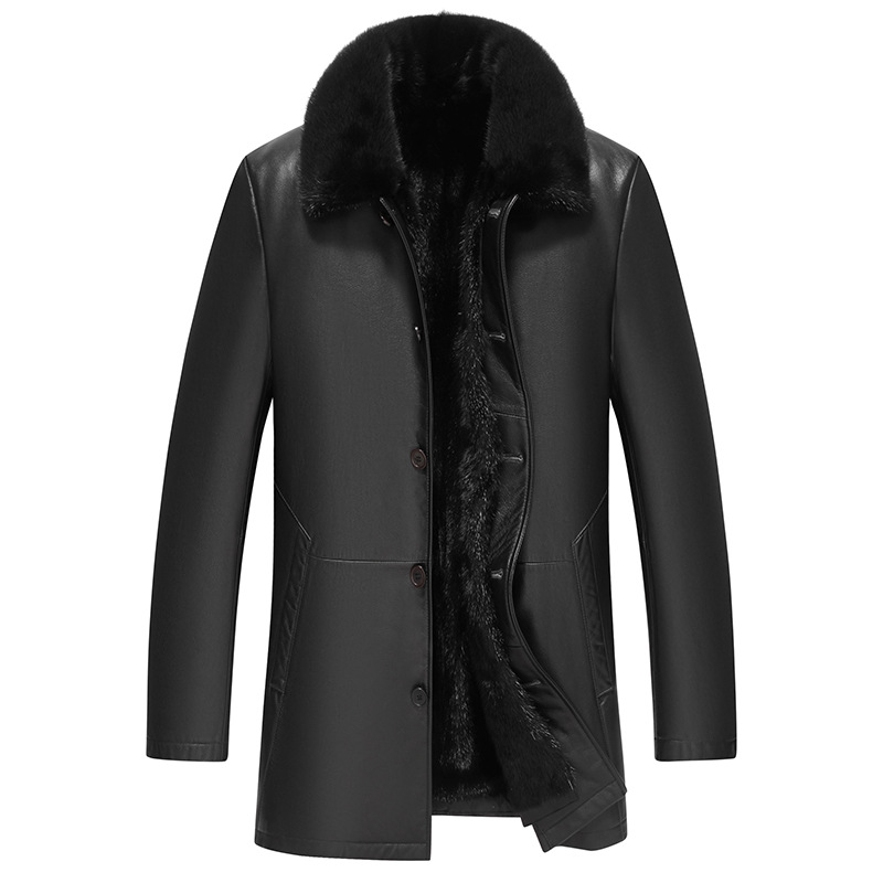 高端中老年冬季新款男士派克服外套中长款牛皮皮衣男貂皮大衣加厚