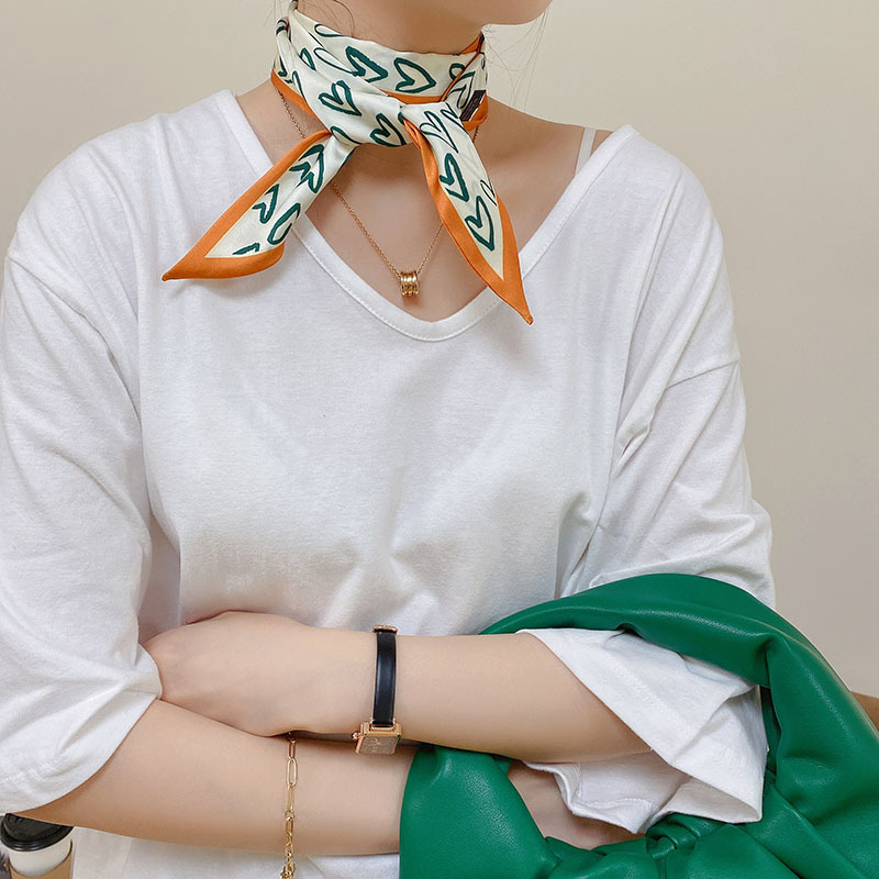 Japanese and Korean-Style Diagonal Love Scarf Scarf Women's Ribbon Hair Band Arm Bag Fashionable Ins Spring and Autumn All-Match Scarf
