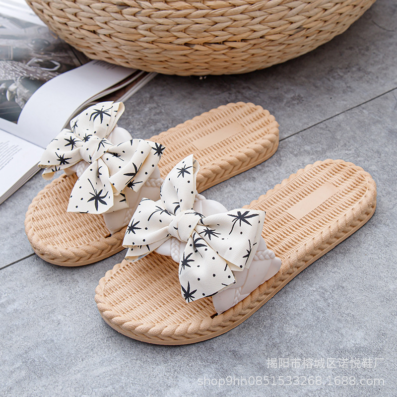 Women's Bowknot Slippers Summer Outdoor 2023 New Korean Style Indoor Outdoor Red Ins Trendy Beach Shoes Sandals