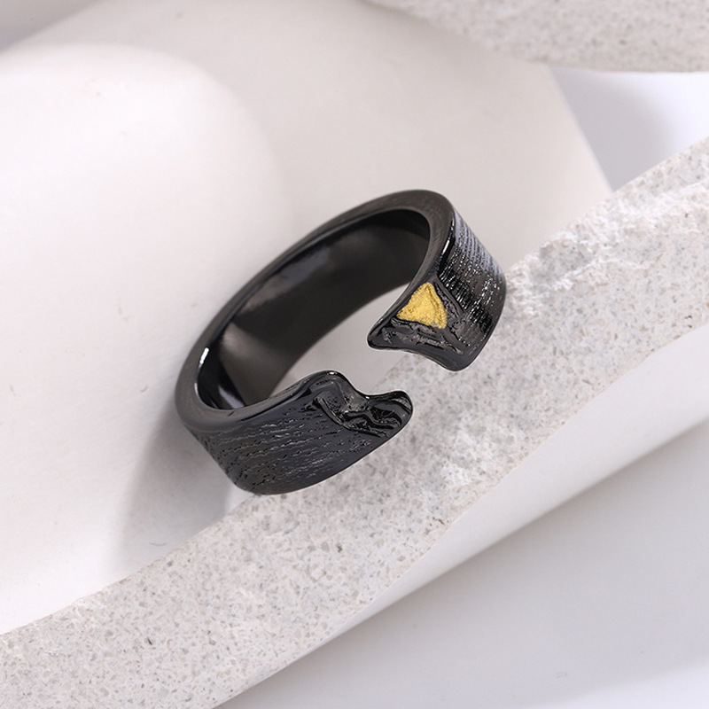 古风潮酷戒指 男女网红小众设计电镀黑金分色开口食指环电商货源