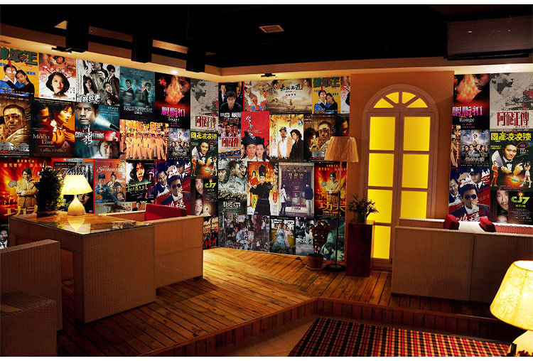 香港老电影海报明星壁纸复古怀旧港式茶餐厅港风背景剧本杀店墙纸