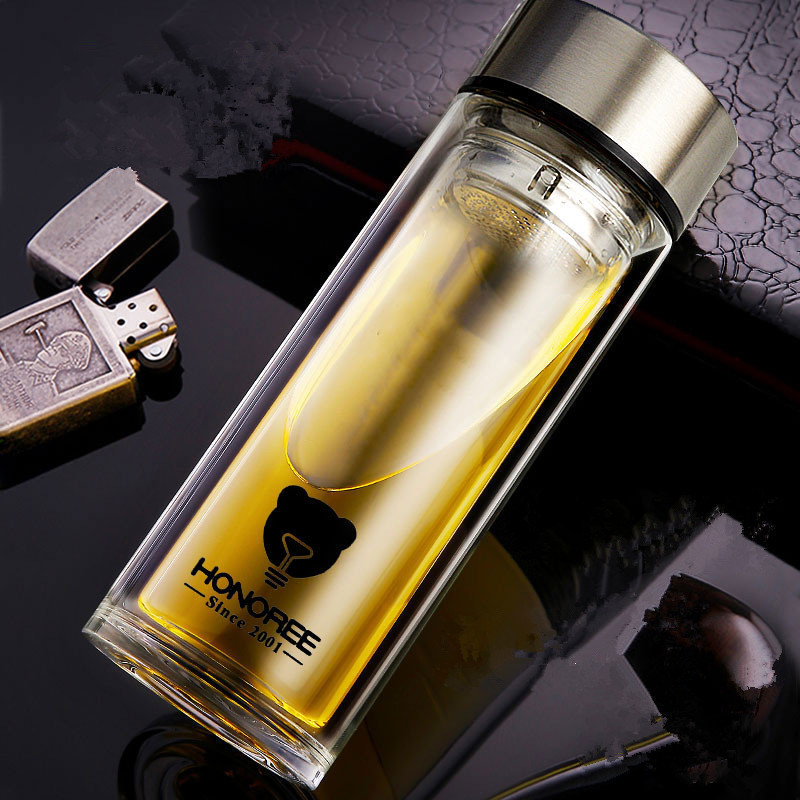 华象匡迪062号双层隔热商务玻璃杯男女式车载办公泡茶杯批发印制