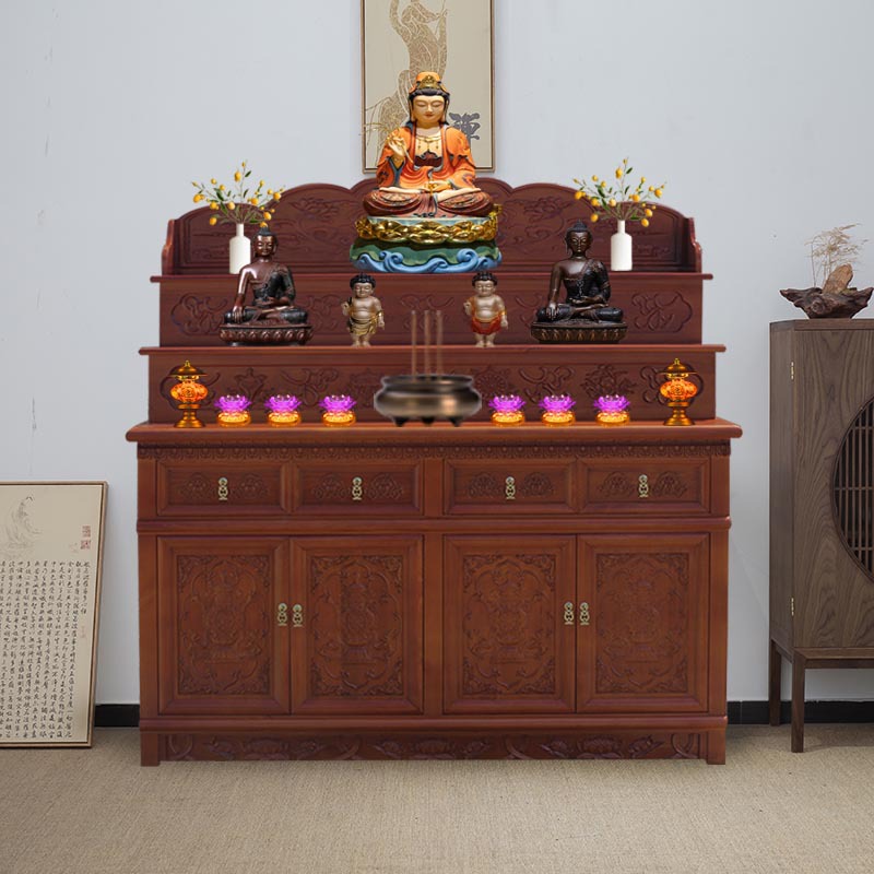 佛龛供台家用香案供桌现代实木经济型财神爷佛像供奉桌子多层佛柜-阿