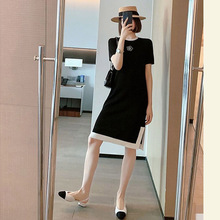 2024年新款夏装气质修身显瘦茶歇法式复古小香风黑色针织连衣裙子