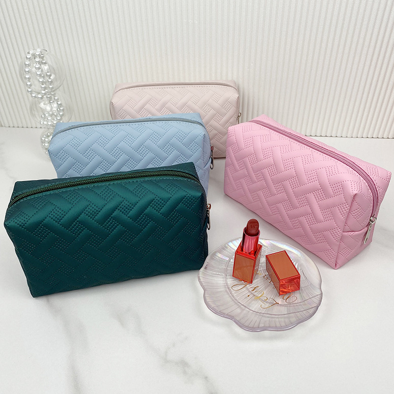 Korean Style Casual New Three-Dimensional Plaid Portable Square Waterproof Travel Wash Large Capacity Pu Storage Bag