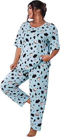 2023 Amazon Independent Station Autumn and Winter New Popular Home Wear Pajamas Suit Printed Pajamas Women's Two-Piece Suit