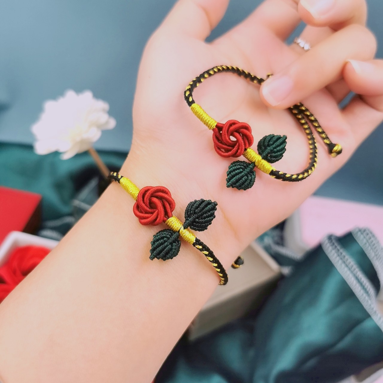 手工编织玫瑰花手绳diy曼陀罗花束编制手链饰品送女友七夕节礼物