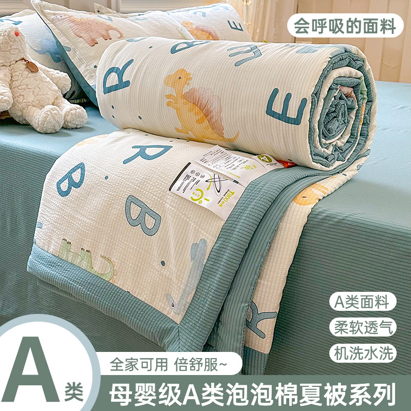 2024 New Class a Skin-Friendly Fresh Printed Bubble Cotton Summer Quilt Four-Piece Set Airable Cover Wholesale Summer Quilt