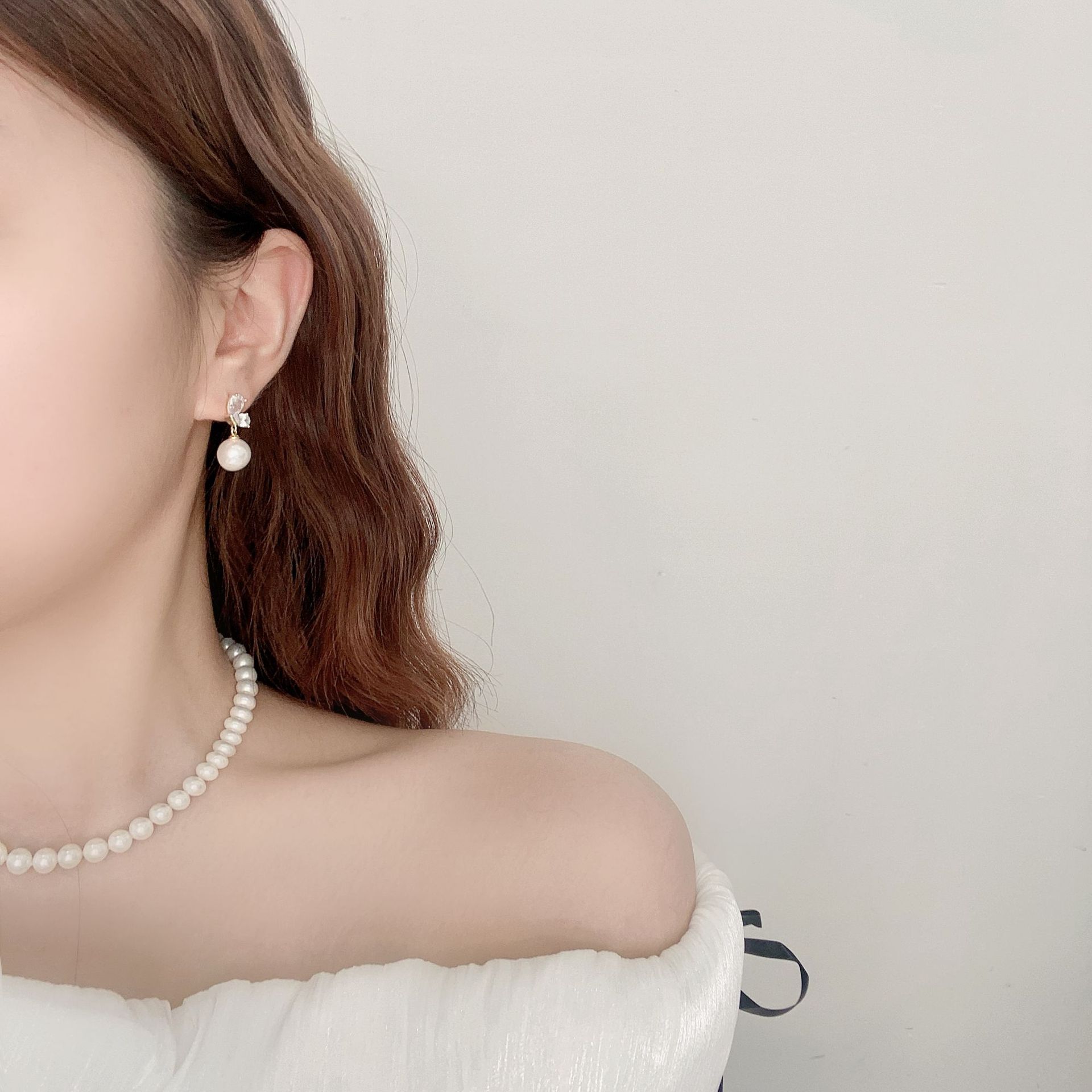 半边蝴蝶翅膀珍珠耳钉小众简约设计耳坠锆石耳饰925高级感耳环女