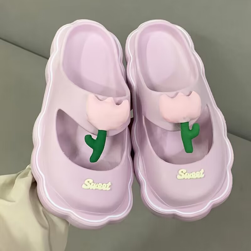 Women's Slip-on Sandals Summer New Cute Head Cover Thick Bottom Beach Slippers Ins Fashion Mary Jane Slippers