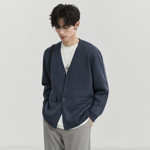 BJZE男装24春季新款高端定织100纯羊毛针织衫外套韩版V领开衫上衣