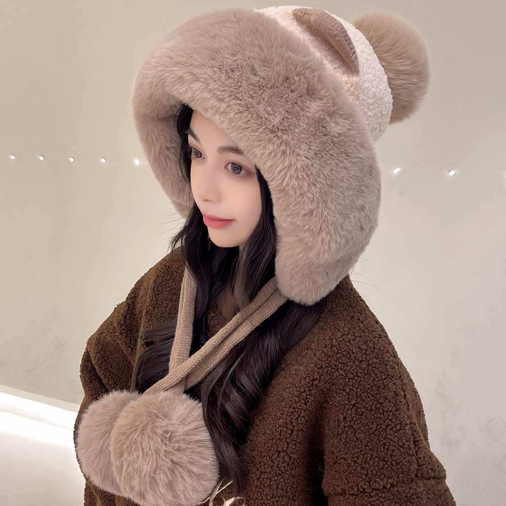 fox hat women‘s fashion autumn winter warm ear protection rabbit plush bonnet ushanka winter cute skiing beanie hat