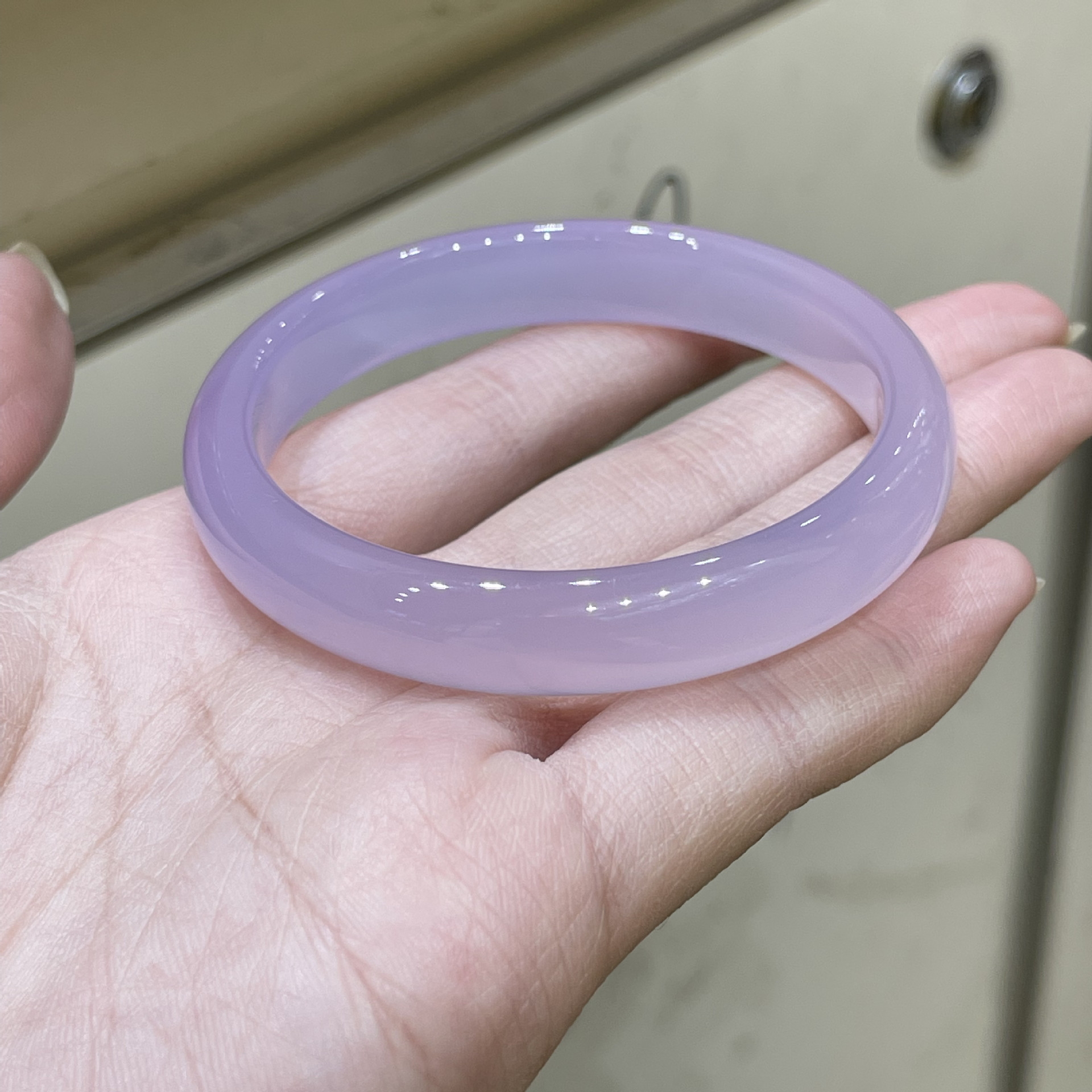 巴西玛瑙浅紫色扁条手镯高冰紫罗兰玉髓女款美人镯手环一件代发