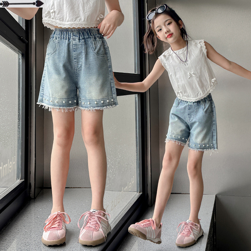 女童韩版牛仔短裤夏季2024新款儿童夏装洋气时尚潮女大童毛边热裤