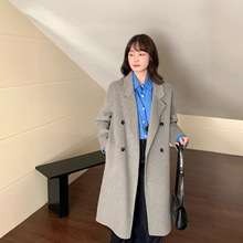 【10羊绒】2025秋冬中长款小个子羊毛呢外套中灰色双面羊绒大衣女