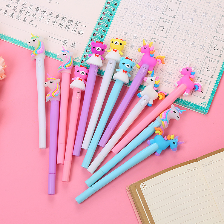 Cute Unicorn Light-Emitting Gel Pen Cartoon Student Pen Creative Stationery Macaron Color Water-Based Sign Pen