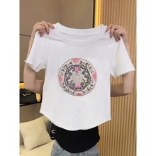 新中式国风刺绣短袖新款T恤女2024春夏季设计感洋气爆款弧形上衣