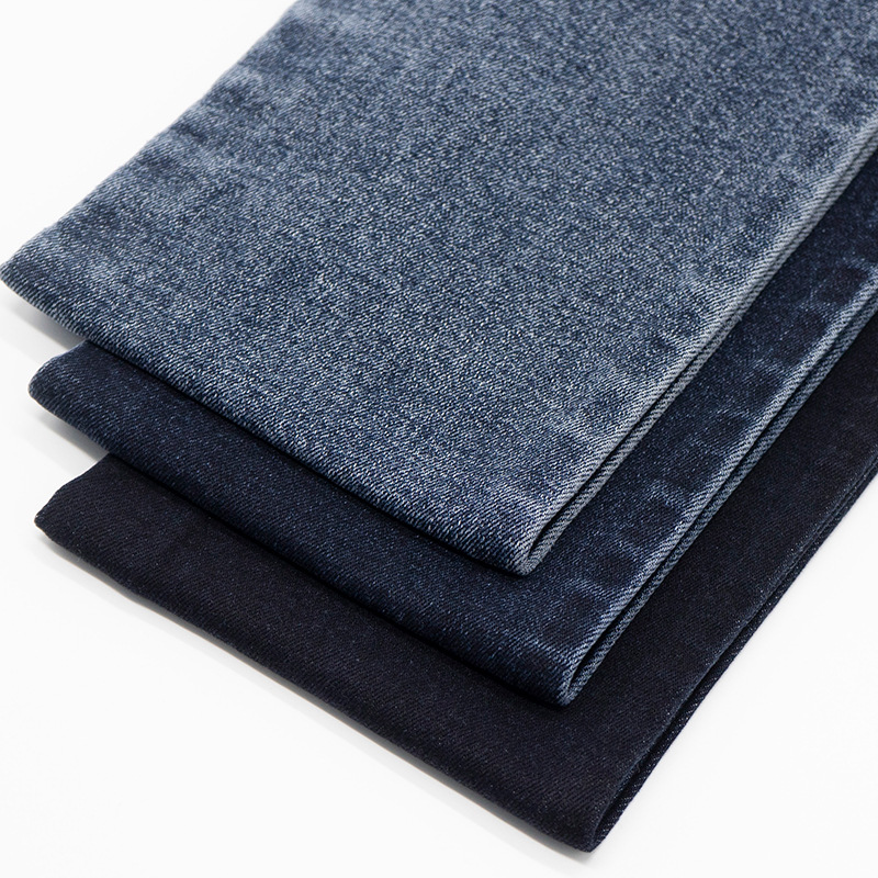 蓝灰洗水牛仔布竹节棉涤弹力直筒裤拖地裤面料批发新疆棉丹宁布料