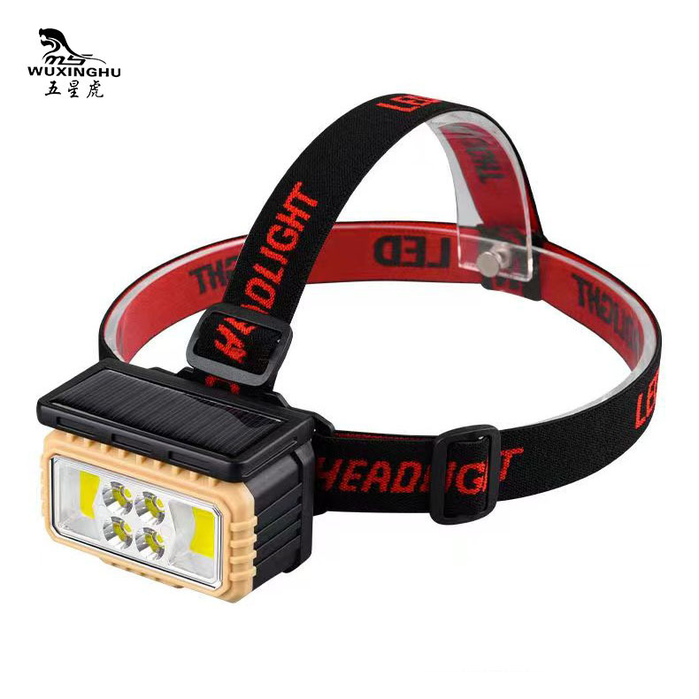 New Solar Induction Headlamp Type-C Charging Port Power Display Led Cob Red White Light Headlamp