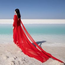 三亚旅游衣服沙滩裙超仙女海边度假裙沙漠拍照大红色拖尾长裙飘逸