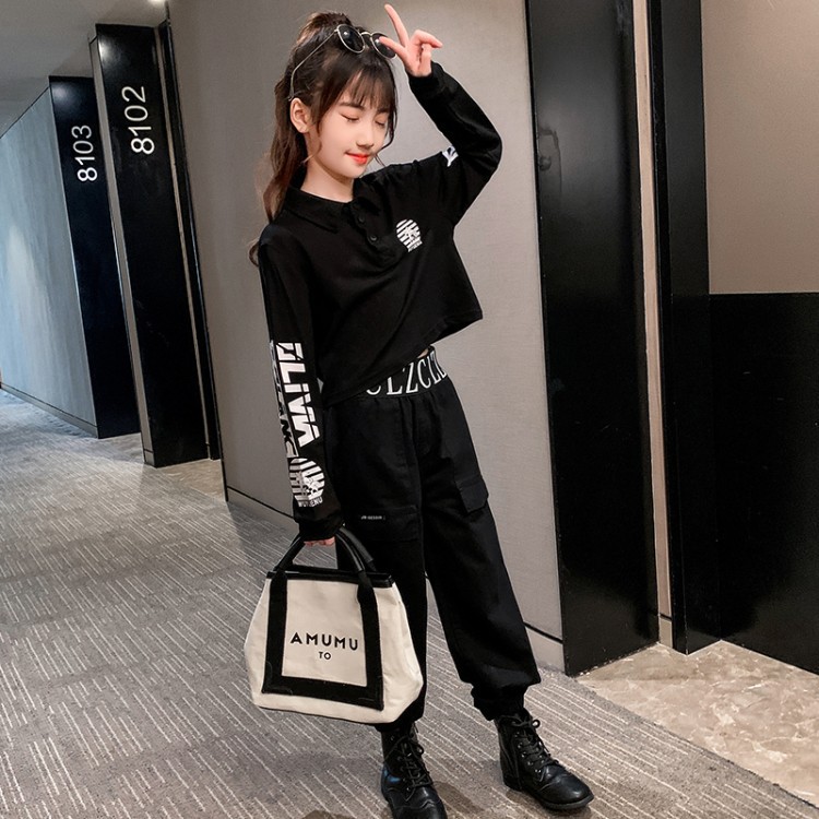 女装女童套装秋装202新款大童洋气5工装6儿童女孩霸气两件套3岁