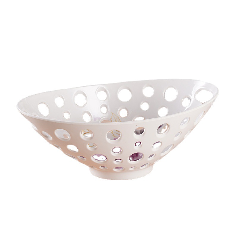 Colorful Fashion Hollowed-out round Storage Basket Melamine Fruit Basket Imitation Porcelain Creative Tableware Fruit and Vegetable Storage Basket Fruit Basket