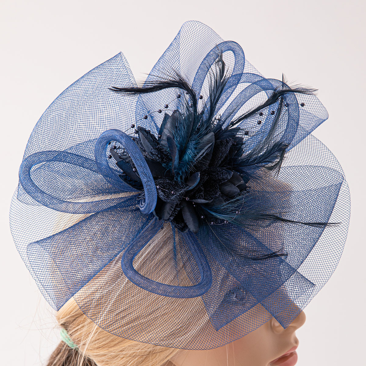 欧美新款舞台演出头花新娘节日聚赛马会旗袍头饰复古羽毛网纱发饰