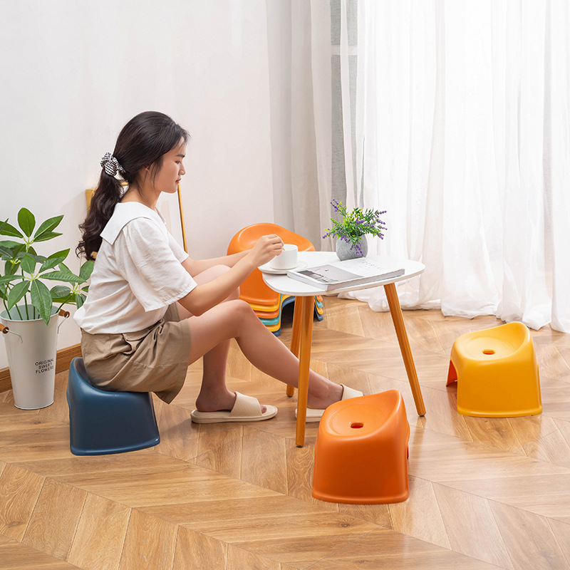 Family Simple Plastic Stool Thickened Small Bench Home Shoe Changing Stool Coffee Table Low Stool Bathroom Non-Slip Chair Low Stool