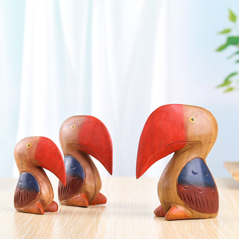 泰国木雕工艺品小鸟摆件电视酒柜办公室桌面书架置物架创意装饰品