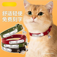 猫咪牛皮钛钢项圈脖饰防丢失猫牌项圈刻字猫项圈饰品幼猫成猫通用