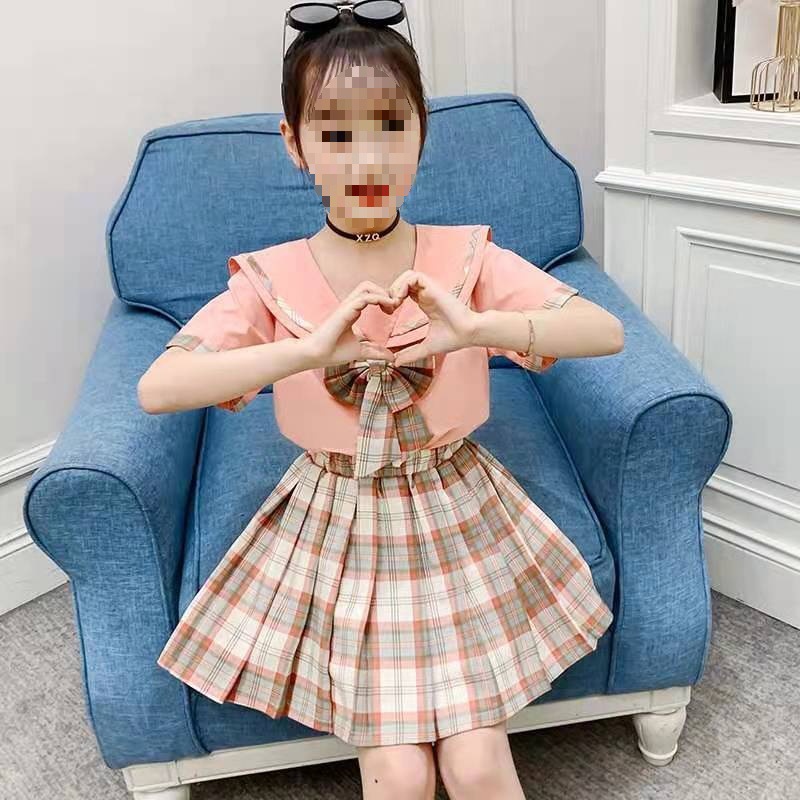 女童jk制服套装2022夏装新款洋气宝宝百褶裙中大儿童学院风两件套