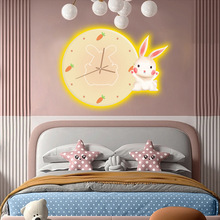 卡通兔子装饰画可爱温馨公主房挂画带钟表简约儿童房卧室床头壁画