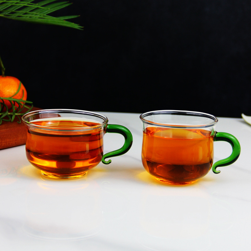 绿把小碗茶杯 耐冷热玻璃公道杯 功夫茶具分茶器茶壶配件小品杯子