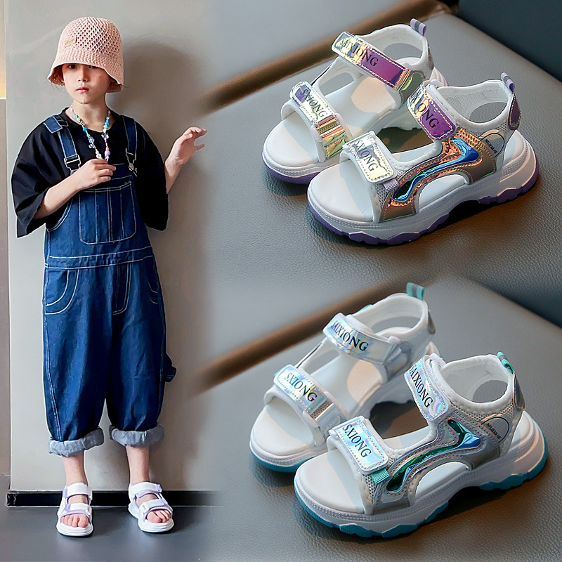 girls‘ sandals summer 2024 new children‘s non-slip beach shoes soft bottom princess slippers girls‘ western style velcro