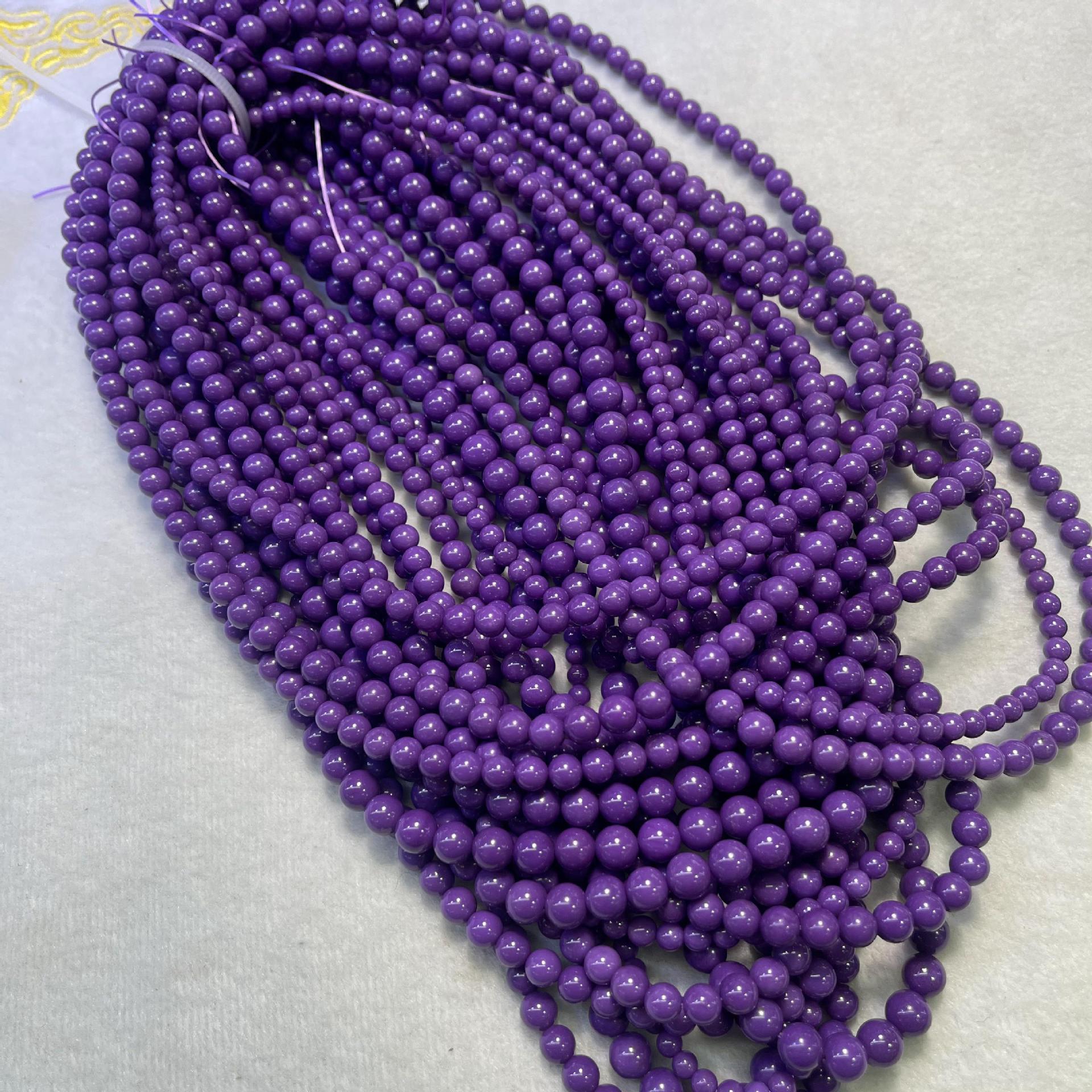 彩石王珠宝美国紫云母三圈手链无黄无白香芋紫手链佛珠紫云母圆珠