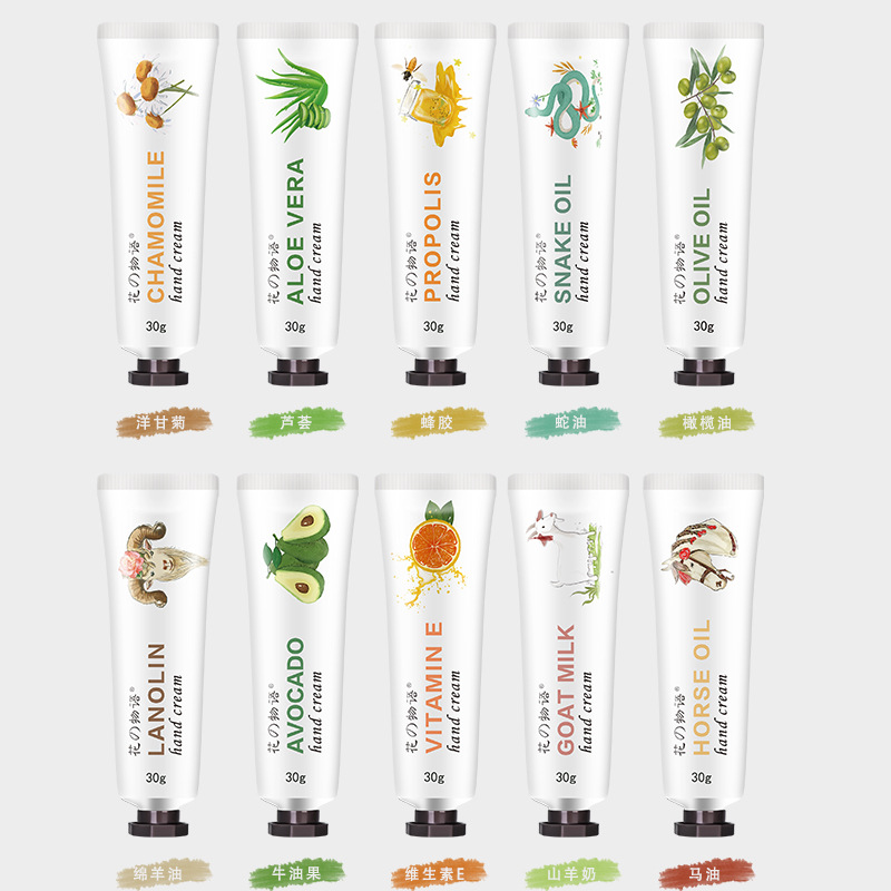 Flower Words Autumn and Winter Hydrating Moisturizing and Nourishing Avocado Horse Oil Hand Cream 30G Gift Floral Hand Cream Wholesale