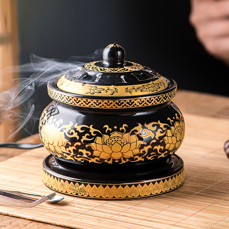 轩椽阁厂家批发  莲花电子香炉香薰炉可定时调温沉香炉电子熏香炉