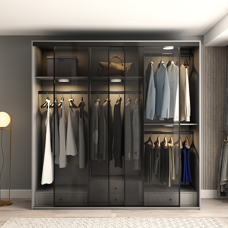 海设云造衣柜现代简约推拉门轻奢玻璃衣柜多功能卧室储物柜子衣橱