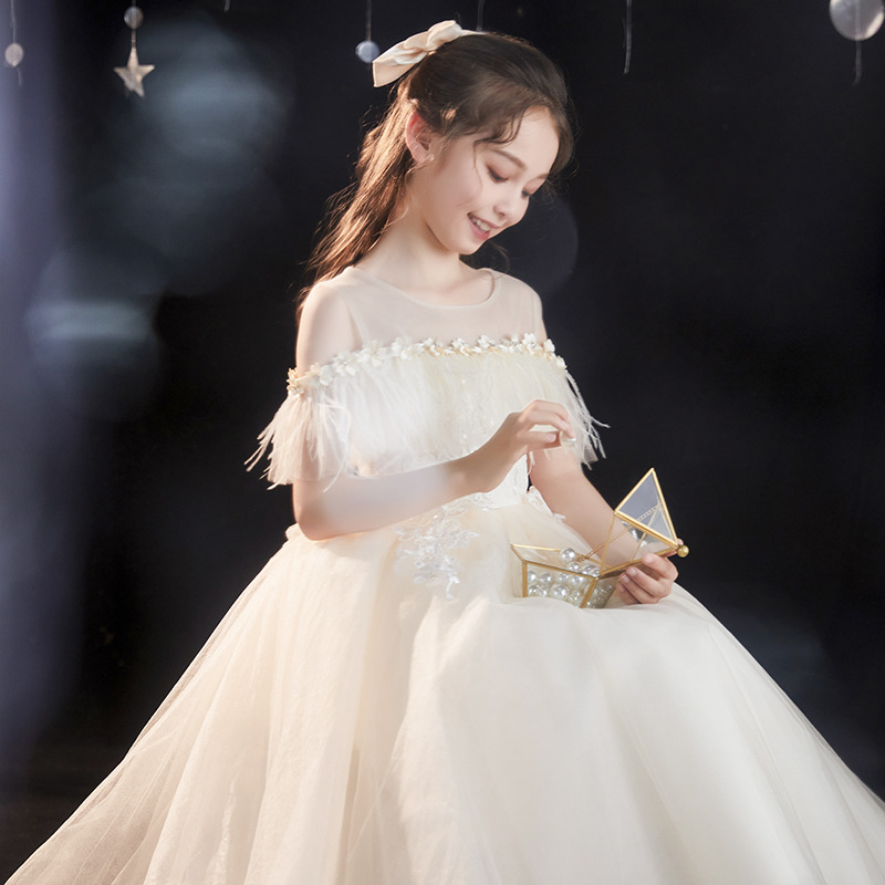 儿童礼服公主裙洋气小女孩花童婚礼蓬蓬纱秋季女童婚纱钢琴演出服