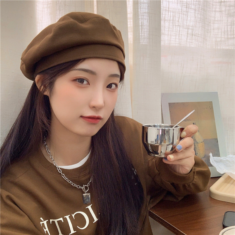 糖炒板栗~日系纯色秋冬毛呢贝雷帽女气质出街甜美百搭时髦画家帽