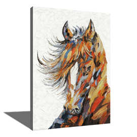 刀画厚油马头油画 大笔触抽象动物艺术海报装饰画 玄关无框帆布画